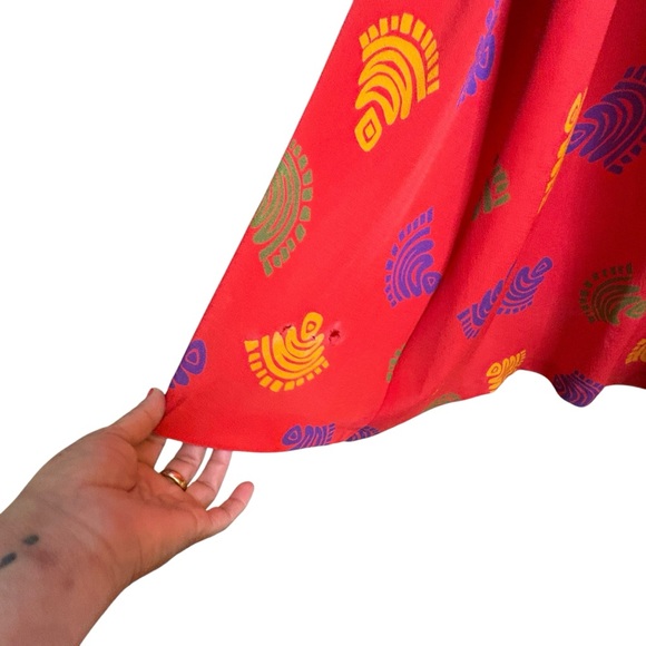 🔴5 for $40 SALE ! Bichon Red Midi 1/2 Button Up A Line Print Dress sz 6 - Picture 7 of 9